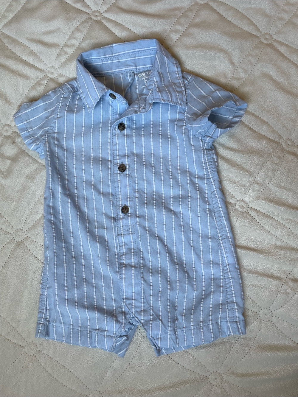Baby Boy Carter's Light Blue and White Striped Shortall Romper